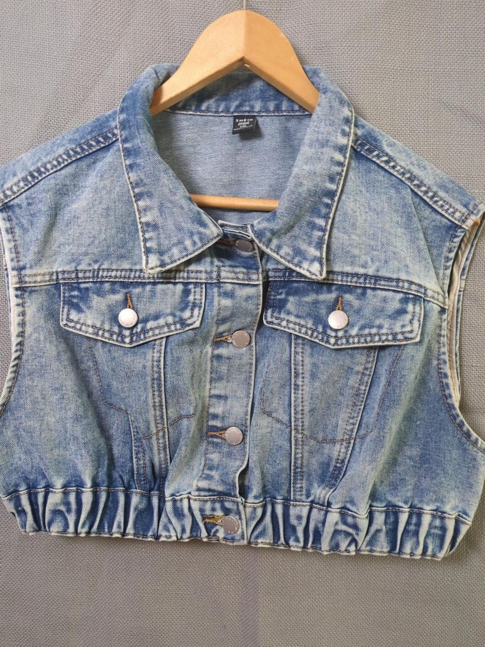 Light Wash Cropped Denim Vest